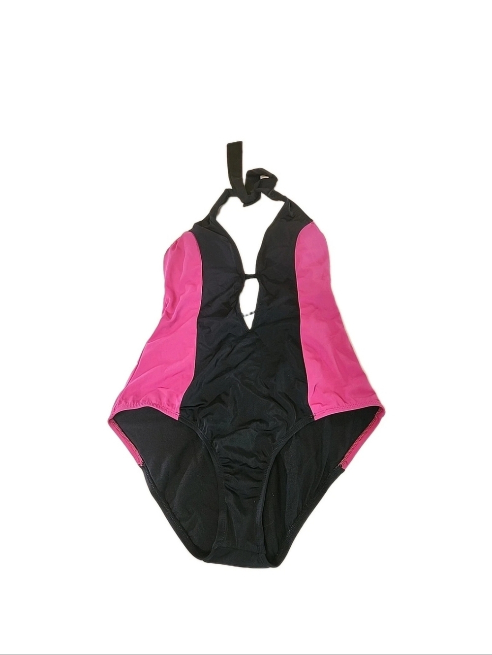 Hurley X Womens UPF 50 Deep Plunge 1pc Colorblock Black/Pink Swimsuit Size XL 14